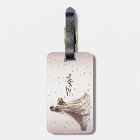 Roos Winter Bruid Golden Shiny Hearts Bagagelabel (Achterkant verticaal)