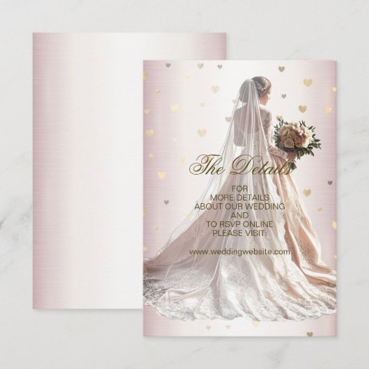 Roos Winter Bruid Golden Shiny Hearts Informatiekaartje (Voorkant / Achterkant)