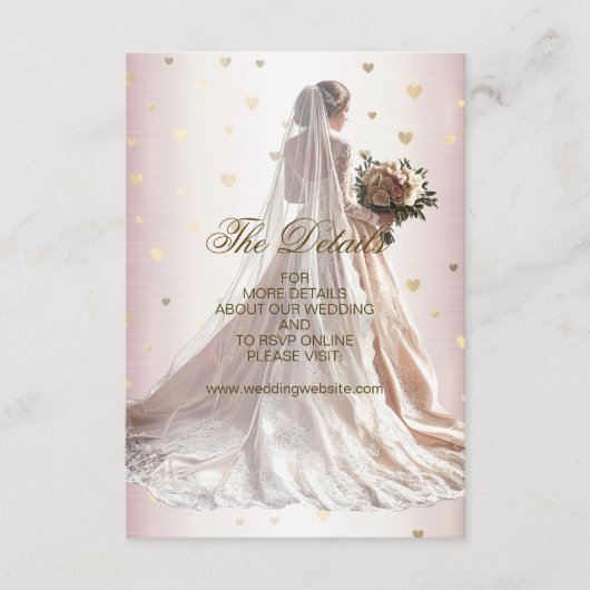 Roos Winter Bruid Golden Shiny Hearts Informatiekaartje (Voorkant)