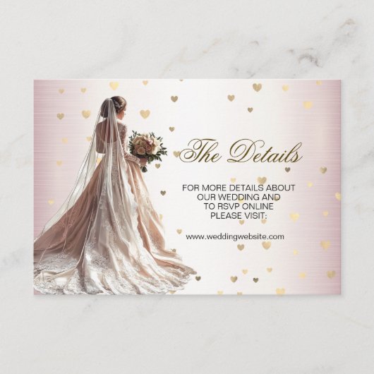 Roos Winter Bruid Golden Shiny Hearts Informatiekaartje (Voorkant)