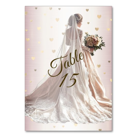 Roos Winter Bruid Golden Shiny Hearts Kaart (Voorkant)