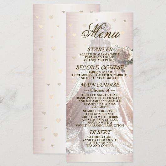 Roos Winter Bruid Golden Shiny Hearts Menu (Voorkant / Achterkant)