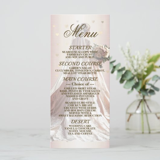 Roos Winter Bruid Golden Shiny Hearts Menu (Staand voorkant)