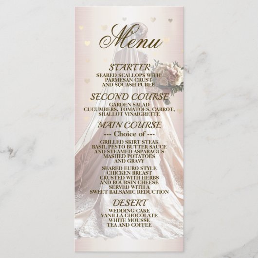 Roos Winter Bruid Golden Shiny Hearts Menu (Voorkant)