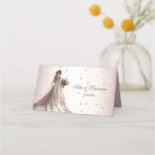 Roos Winter Bruid Golden Shiny Hearts Plaatskaartje (Achterkant)