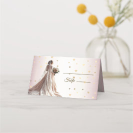 Roos Winter Bruid Golden Shiny Hearts Plaatskaartje