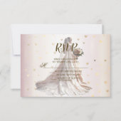 Roos Winter Bruid Golden Shiny Hearts RSVP Kaartje (Voorkant)