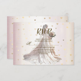 Roos Winter Bruid Golden Shiny Hearts RSVP Kaartje