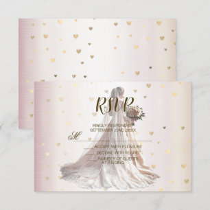 Roos Winter Bruid Golden Shiny Hearts RSVP Kaartje