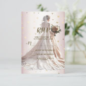 Roos Winter Bruid Golden Shiny Hearts RSVP Kaartje (Staand voorkant)