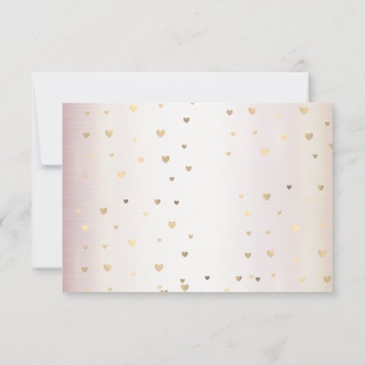 Roos Winter Bruid Golden Shiny Hearts RSVP Kaartje (Achterkant)