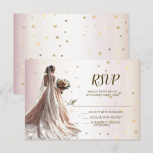 Roos Winter Bruid Golden Shiny Hearts RSVP Kaartje