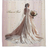 Roos Winter Bruiloft Bruid Gouden Glanzende Hart F Douchegordijn (Voorkant)