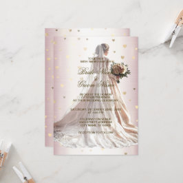 Roos Winter Trouwjurk Bruid Gouden Glanzend Hart Kaart