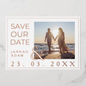 Roos Wit Foto Bruiloft Save Ons Datum Roos Folie Uitnodiging (Voorkant)