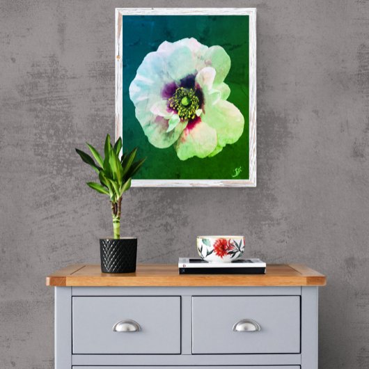 Roos wit hart donker - olieverfschilderij foto afdruk