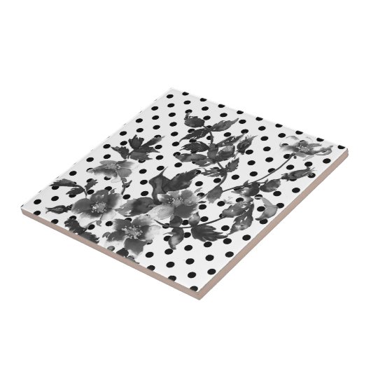  roos - witte en zwarte stippen tegeltje (Zijkant)