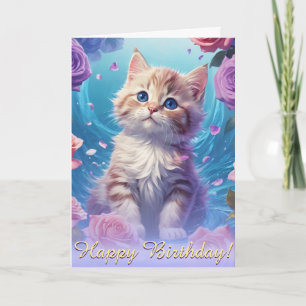 Roos Witte Kitten Bloemen Serenade Kaart
