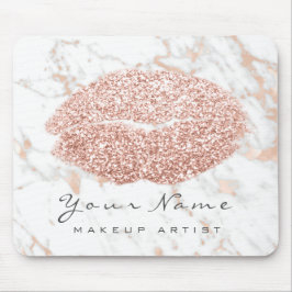 Roos Witte marmer Glitter Name Makeup Lips Kiss Muismat