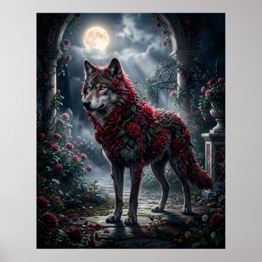 Roos Wolf Middennacht Tuin Poster (Voorkant)