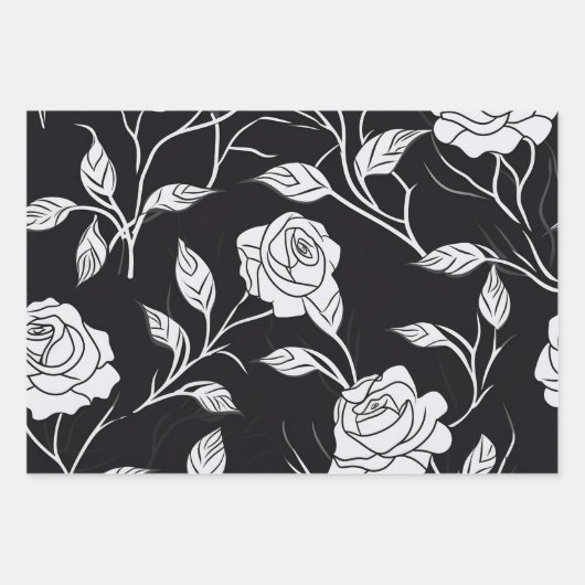  Roos Wrapping Paper Flat Sheet Set van 3 (Voorkant)