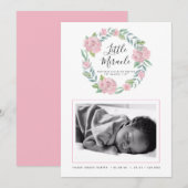 Roos Wreater Little Mirakel Photo Birth Aankondiging (Voorkant / Achterkant)