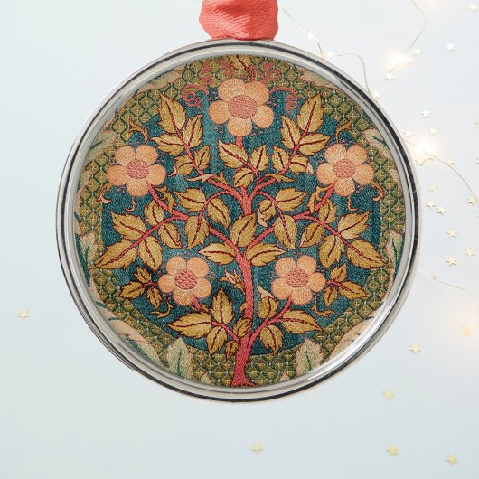 Roos Wreath Embroidery Design van William Morris Metalen Ornament