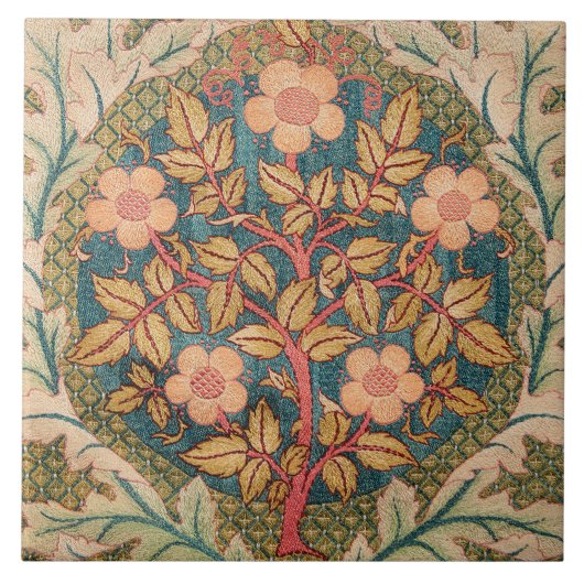 Roos Wreath Embroidery Design van William Morris Tegeltje (Voorkant)