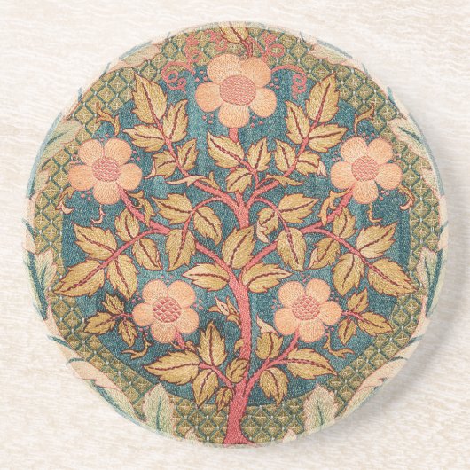 Roos Wreath Embroidery Design van William Morris Zandsteen Onderzetter (Voorkant)