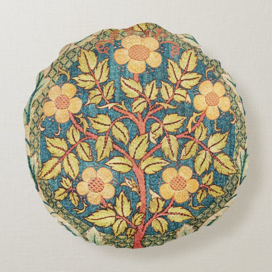 Roos Wreath William Morris  Art Cotton Rond Kussen (Achterkant)