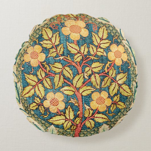 Roos Wreath William Morris  Art Rond Kussen (Voorkant)