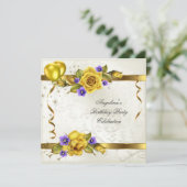 Roos Yellow Gold Paars Cream Birthday Party Kaart (Staand voorkant)