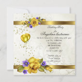 Roos Yellow Gold Paars Cream Birthday Party Kaart (Achterkant)