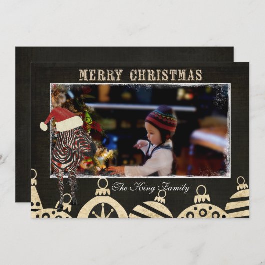 Roos Zebra - Zwarte & ivoren kerstkaart (Voorkant / Achterkant)