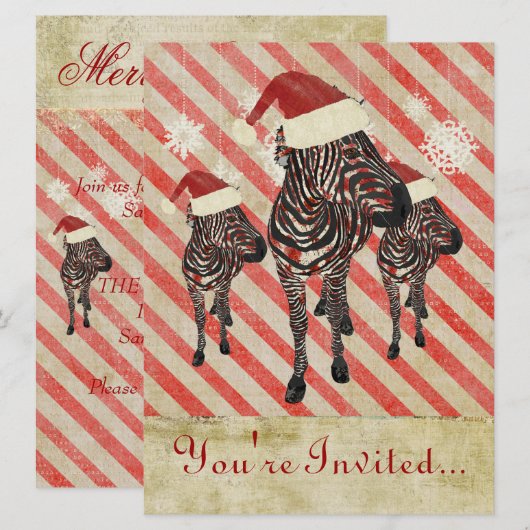 Roos Zebras Holiday Uitnodiging (Voorkant / Achterkant)