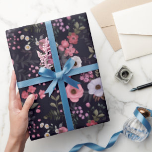 Roos zomer op zwart cadeaupapier