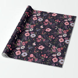 Roos zomer op zwart cadeaupapier