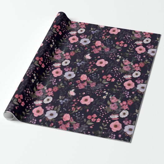 Roos zomer op zwart cadeaupapier (Uitgerold)