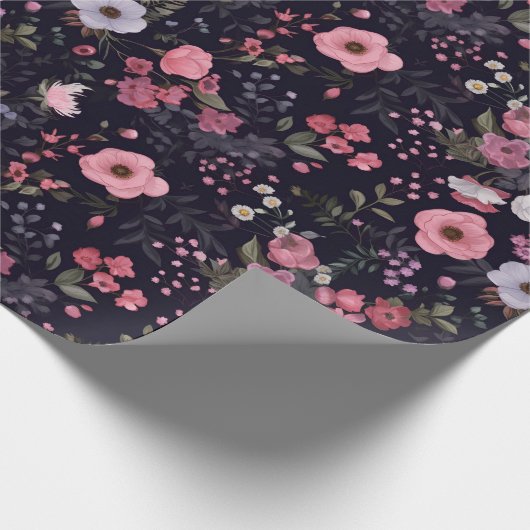 Roos zomer op zwart cadeaupapier (Hoek)