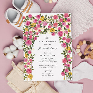 Roos Zonnebloem Tralie Lente Tuin Baby Shower Folie Uitnodiging