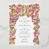 Roos Zonnebloem Trellis Spring Garden Baby shower Folie Uitnodiging (Voorkant)