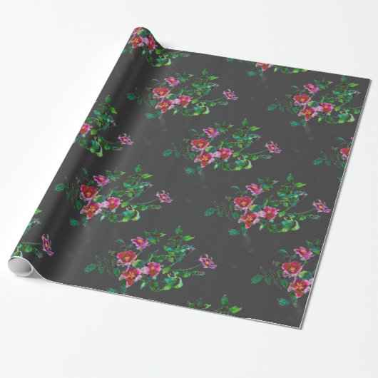 Roos - zwart Cadeaupapier (Uitgerold)