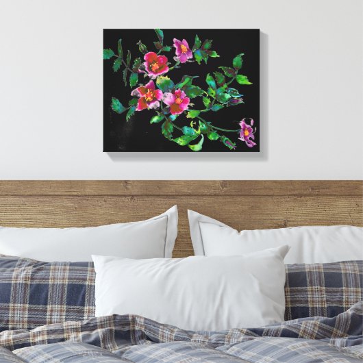  Roos - zwart Canvas Afdruk (Insitu (Slaapkamer))