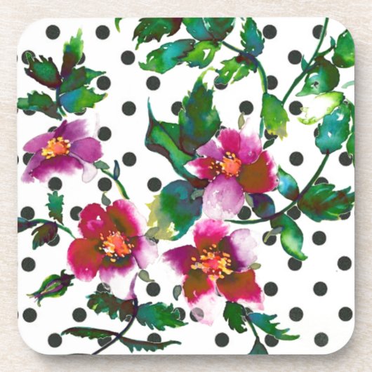  Roos - zwart en wit polka-stippen Bier Onderzetter (Voorkant)