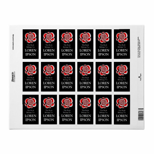 Roos - Zwart Ex-Libris Etiket (Full Sheet)