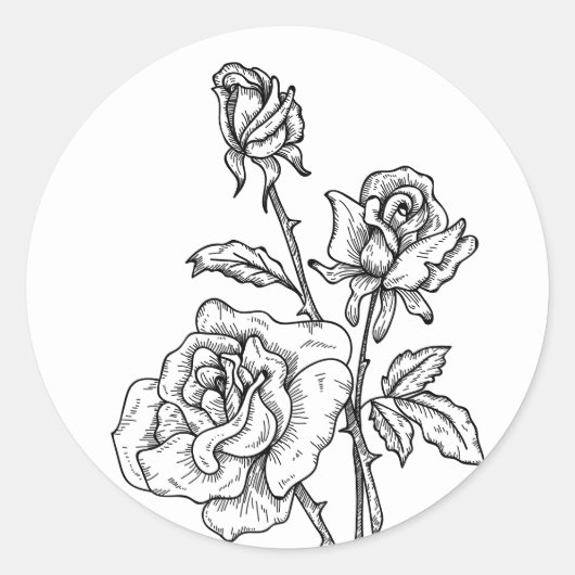  Roos Zwart Wit Bloemen Bloemen Bruiloft Ronde Sticker (Voorkant)