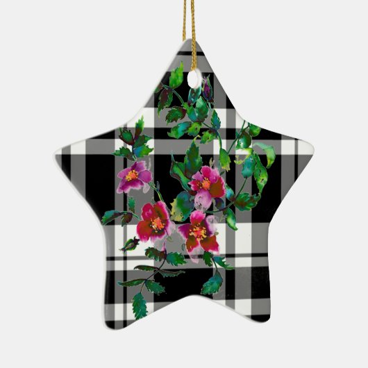  roos - zwart-wit gelooid keramisch ornament (Rechts)