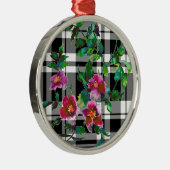 roos - zwart-wit gelooid metalen ornament (Rechts)