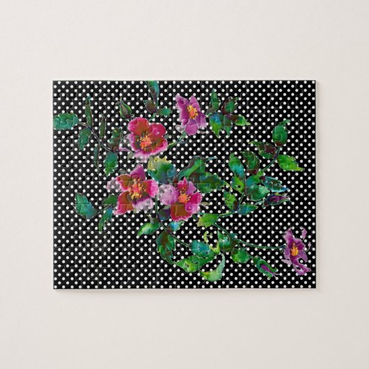  Roos zwart-wit polka-stippen Legpuzzel (Horizontaal)