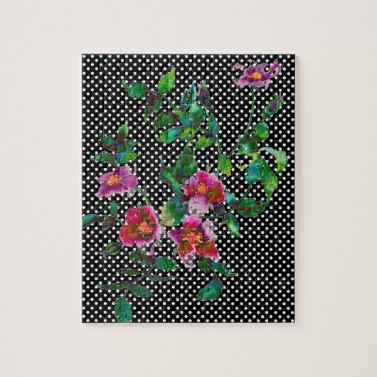 Roos zwart-wit polka-stippen Legpuzzel (Verticaal)